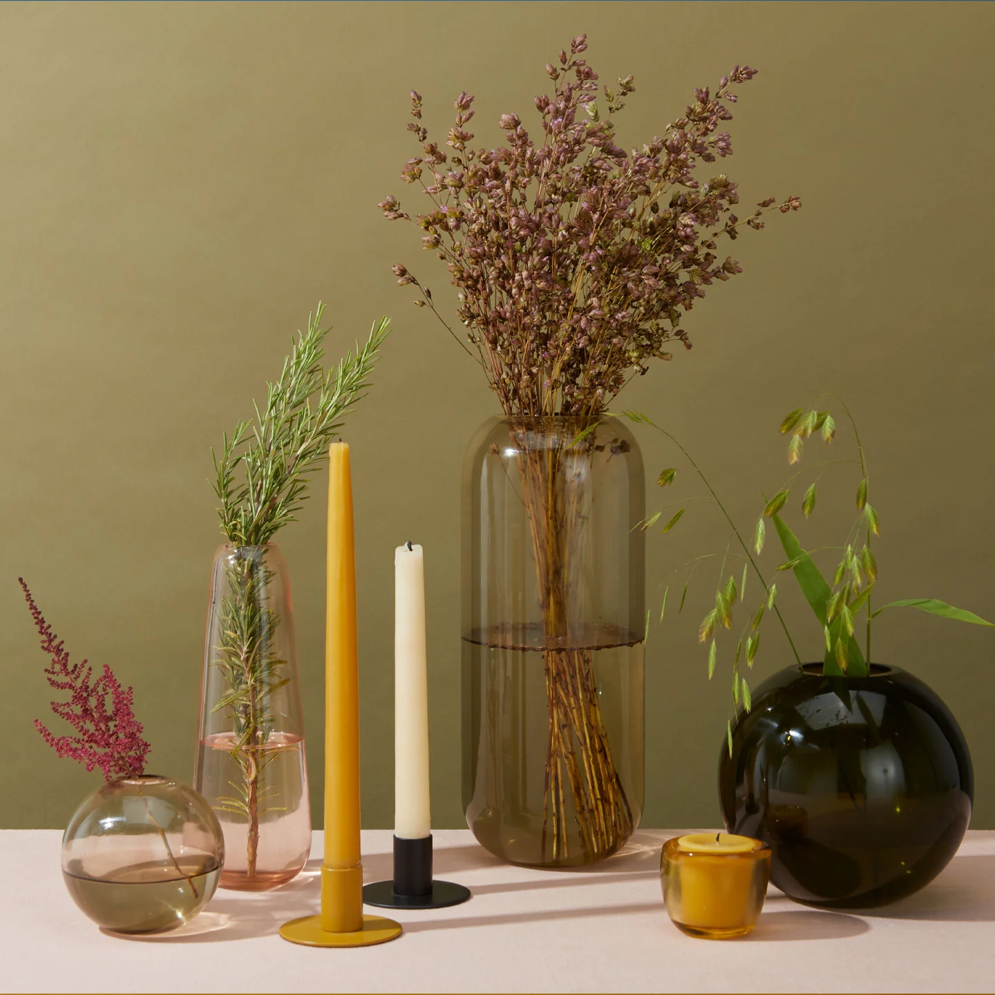 Essential Metal Candle Holders, Set of 2 - Mustard - Image 4